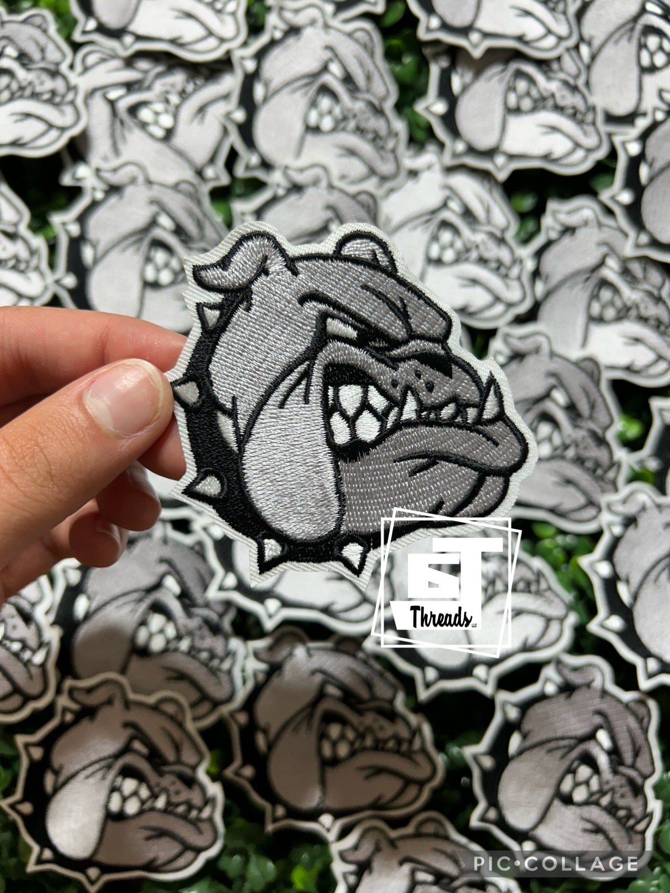 black and gray bulldogs mascot cap patch