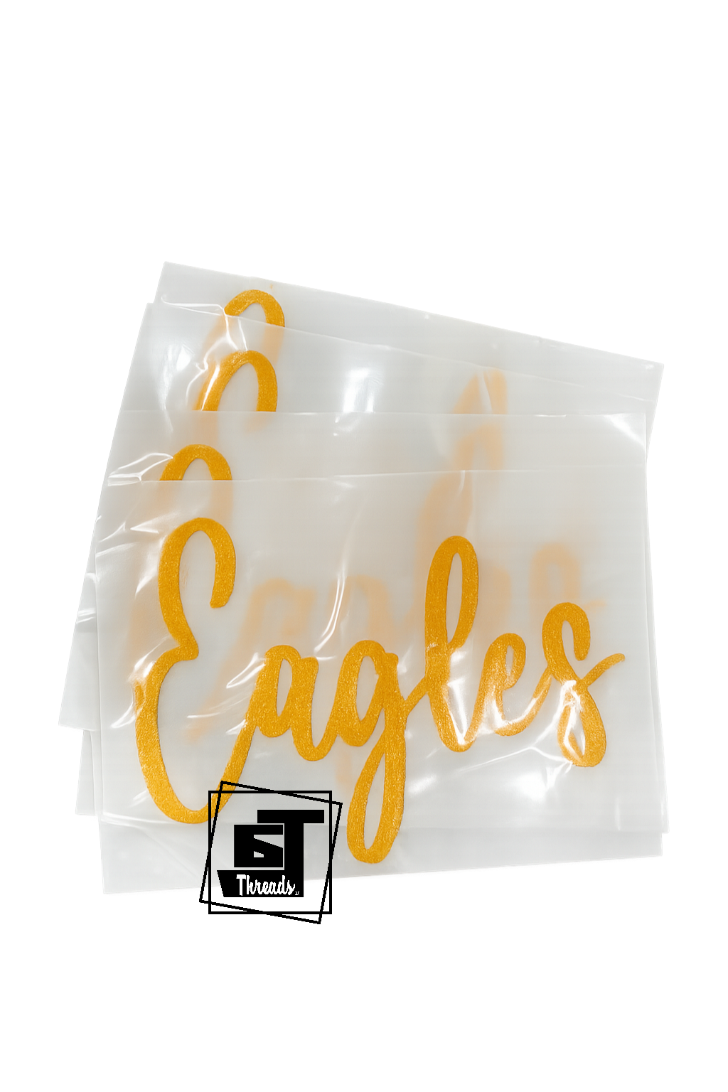 Clear plastic bag with 'Eagles' printed in yellow on a white background