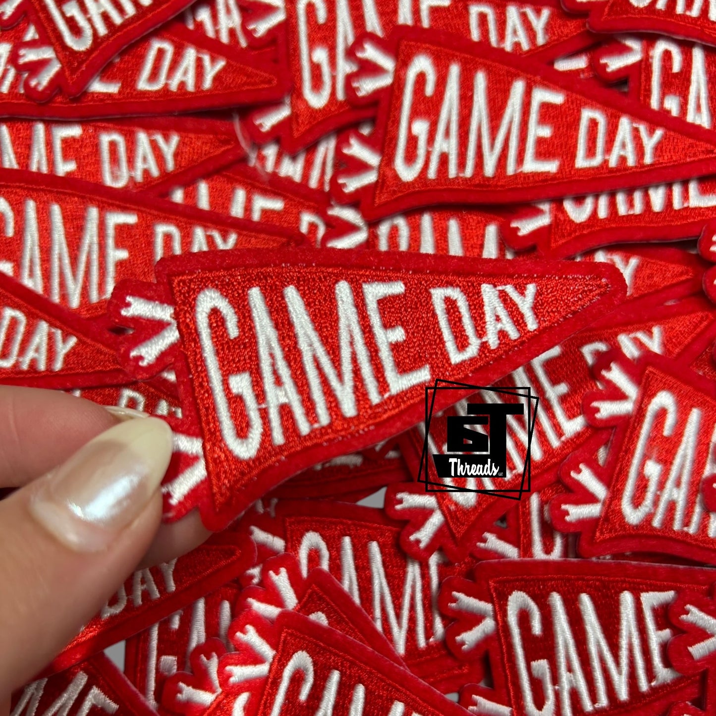 Red game day pennant cap patch