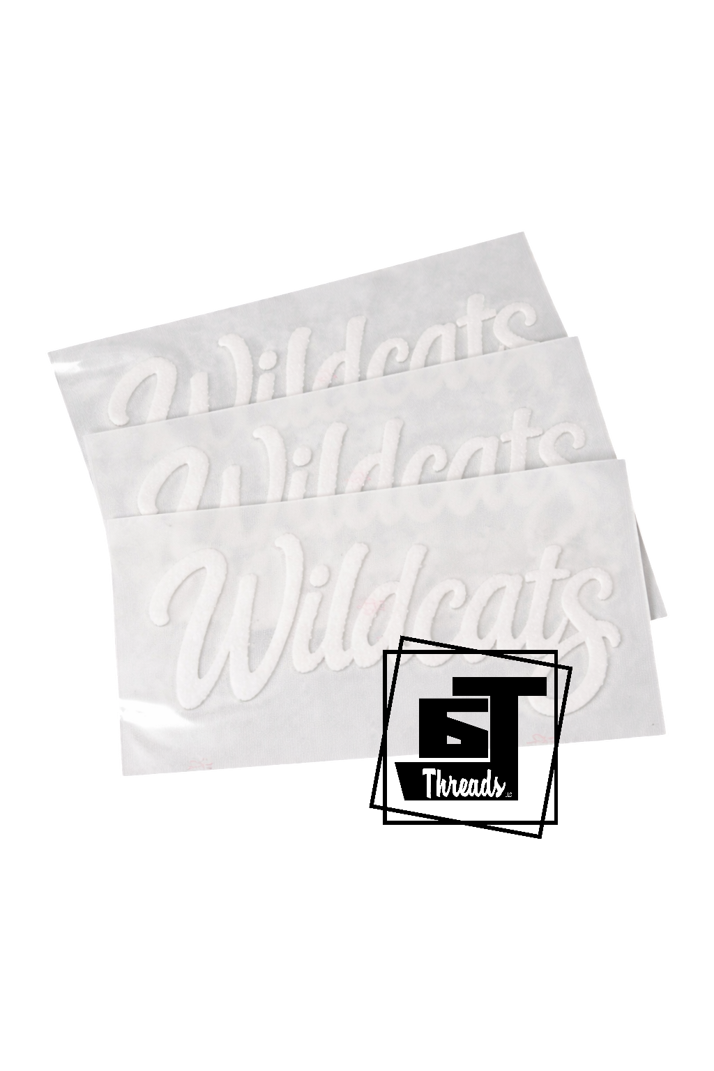 White Cursive Fuzzy Fabric Wildcats Patch...Patches Only