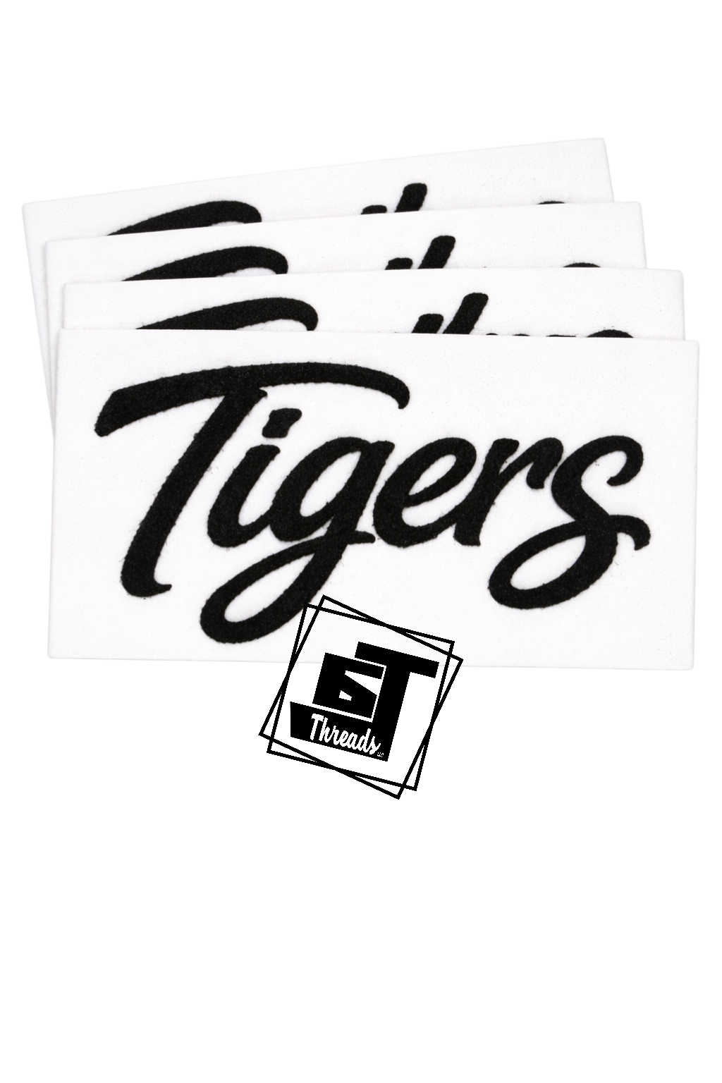 Black Cursive Fuzzy Fabric Tigers Patch...Patches Only