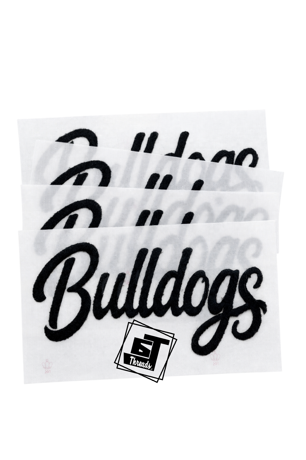 Black Cursive Fuzzy Fabric Bulldogs Patch...Patches Only