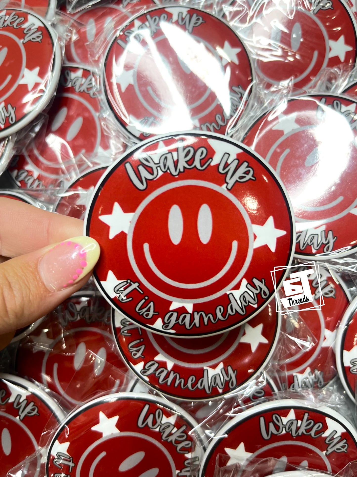 Red Wake Up It's Gameday Pin