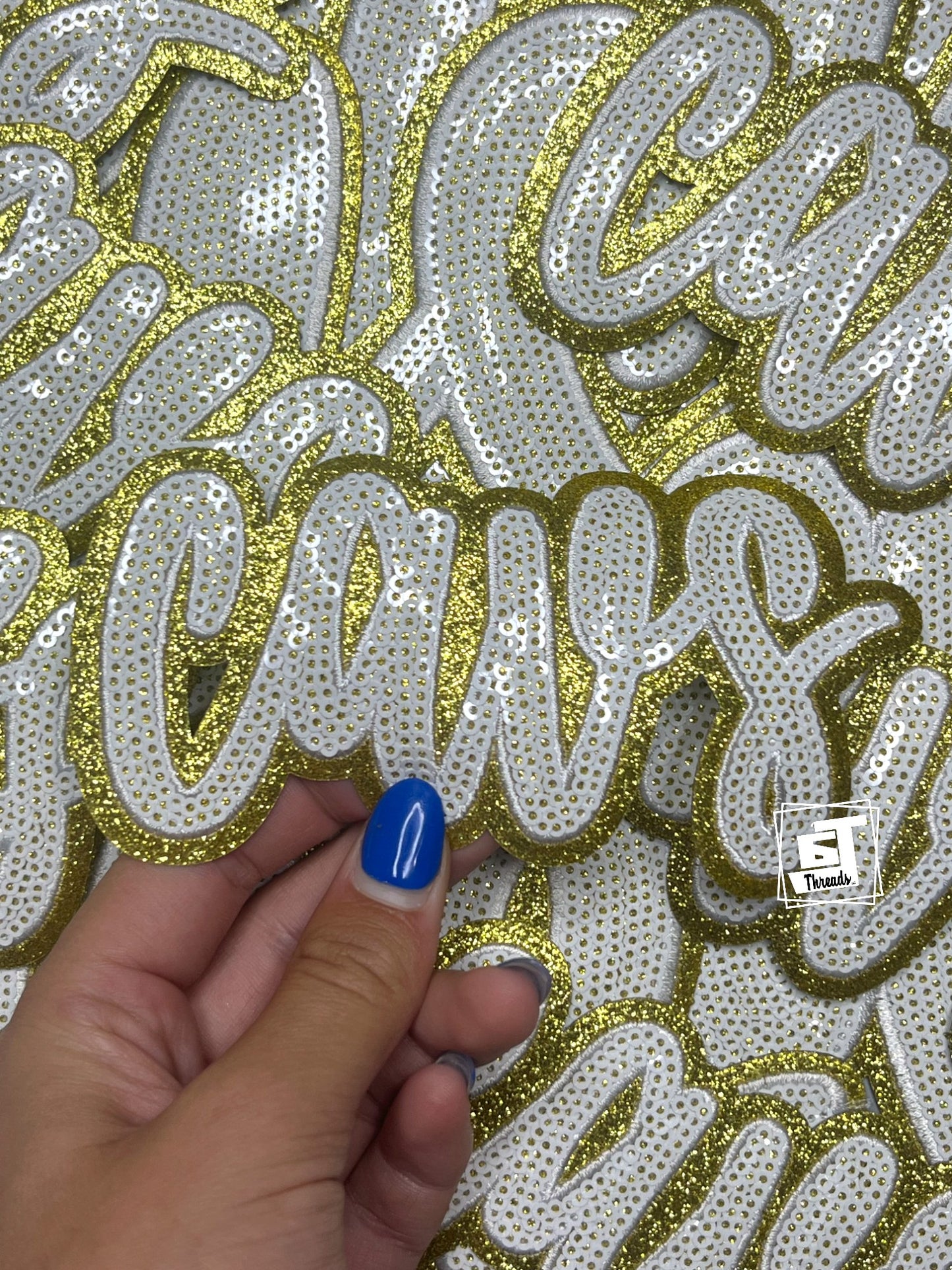 White Cursive Sequin Cavs