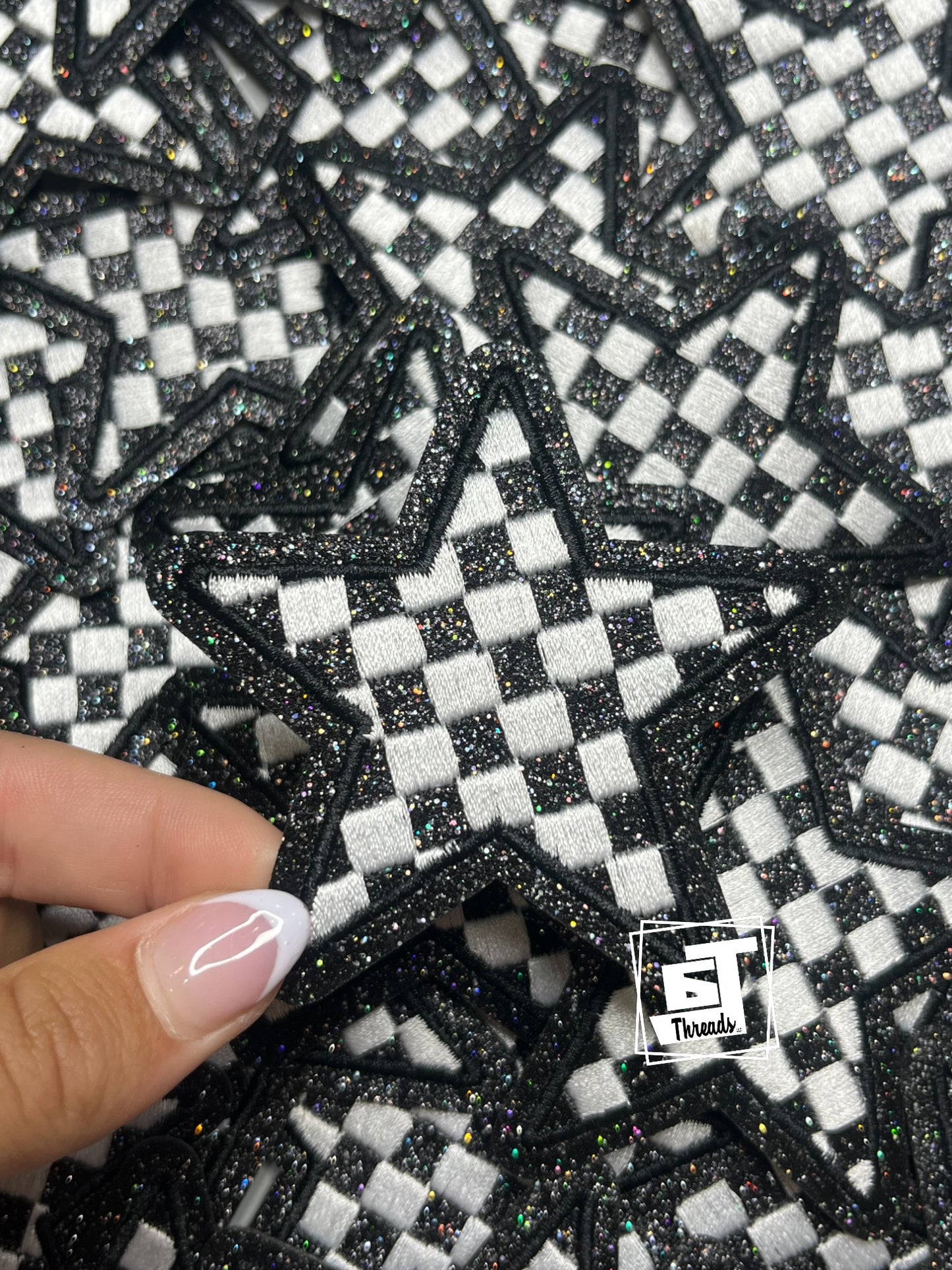 Glitter Checkered Stars... Cap Patch