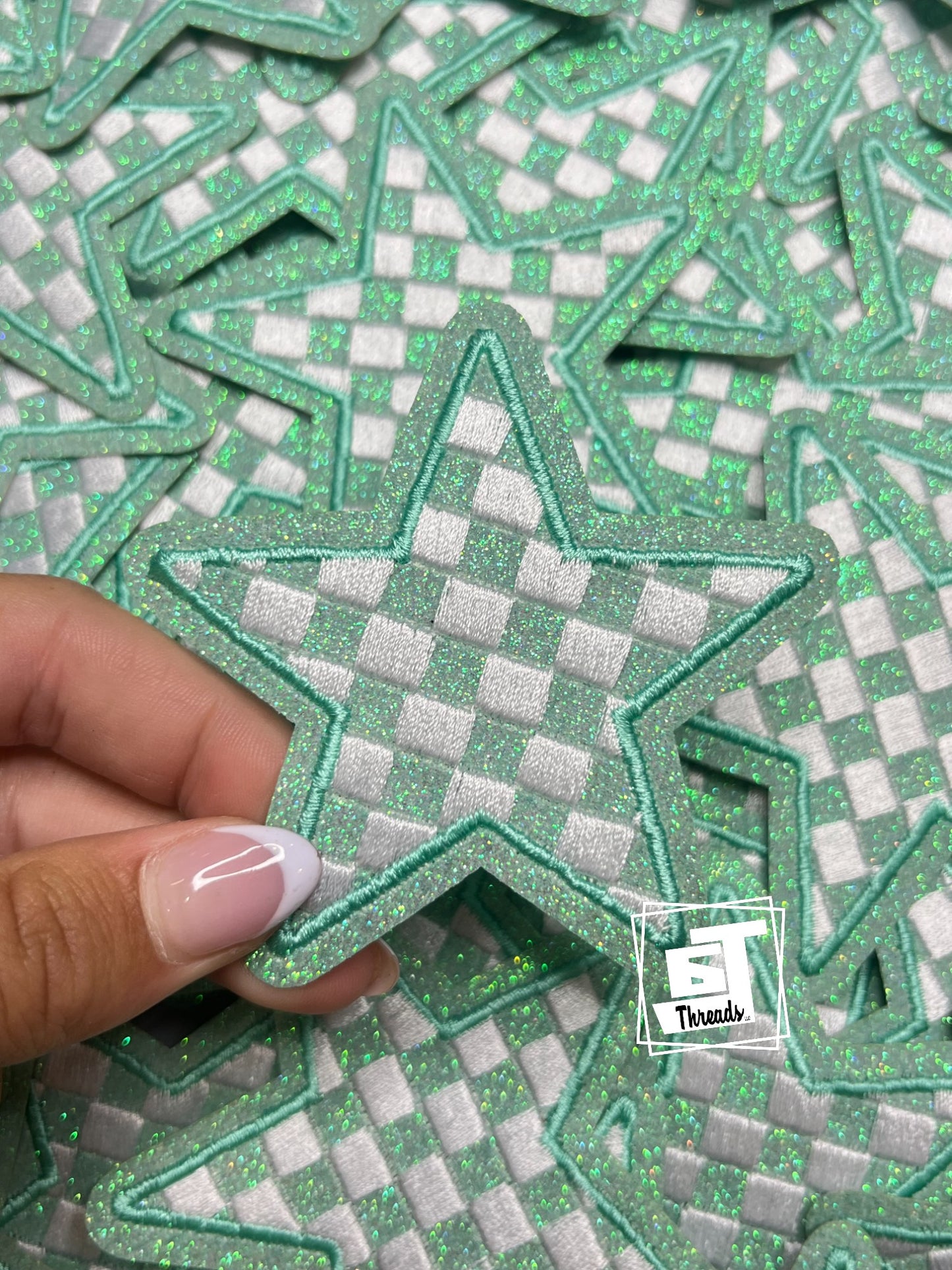 Glitter Checkered Stars... Cap Patch