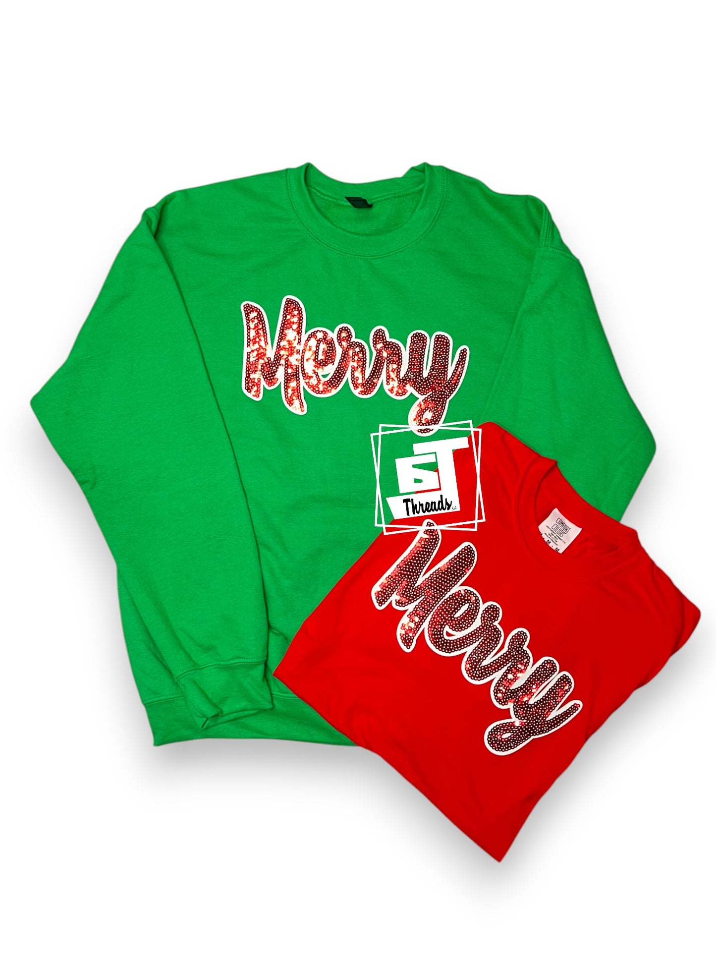 Red Cursive Sequin Merry