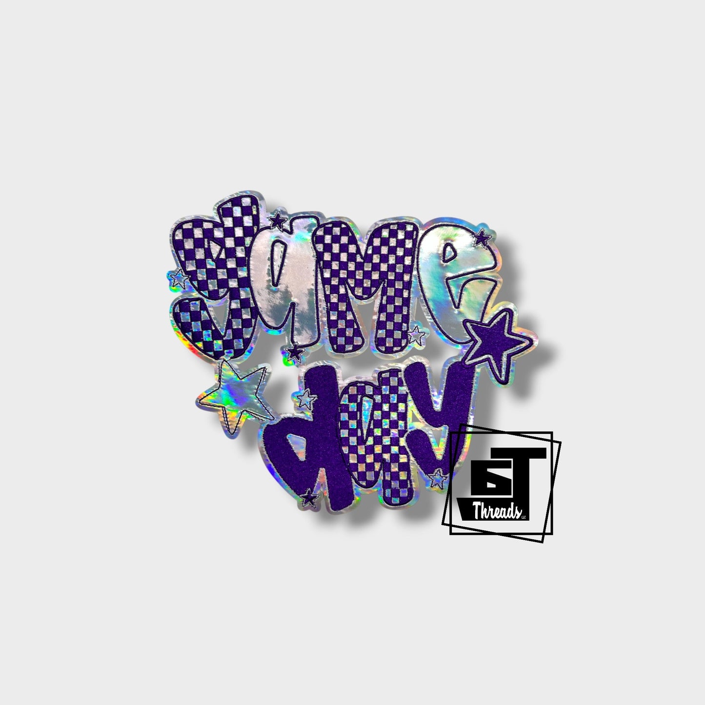 purple metallic checkered game day iron on patch