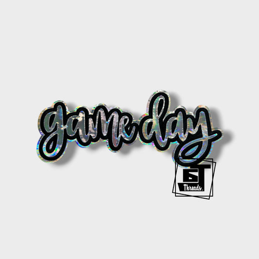 cursive metallic game day iron on patch