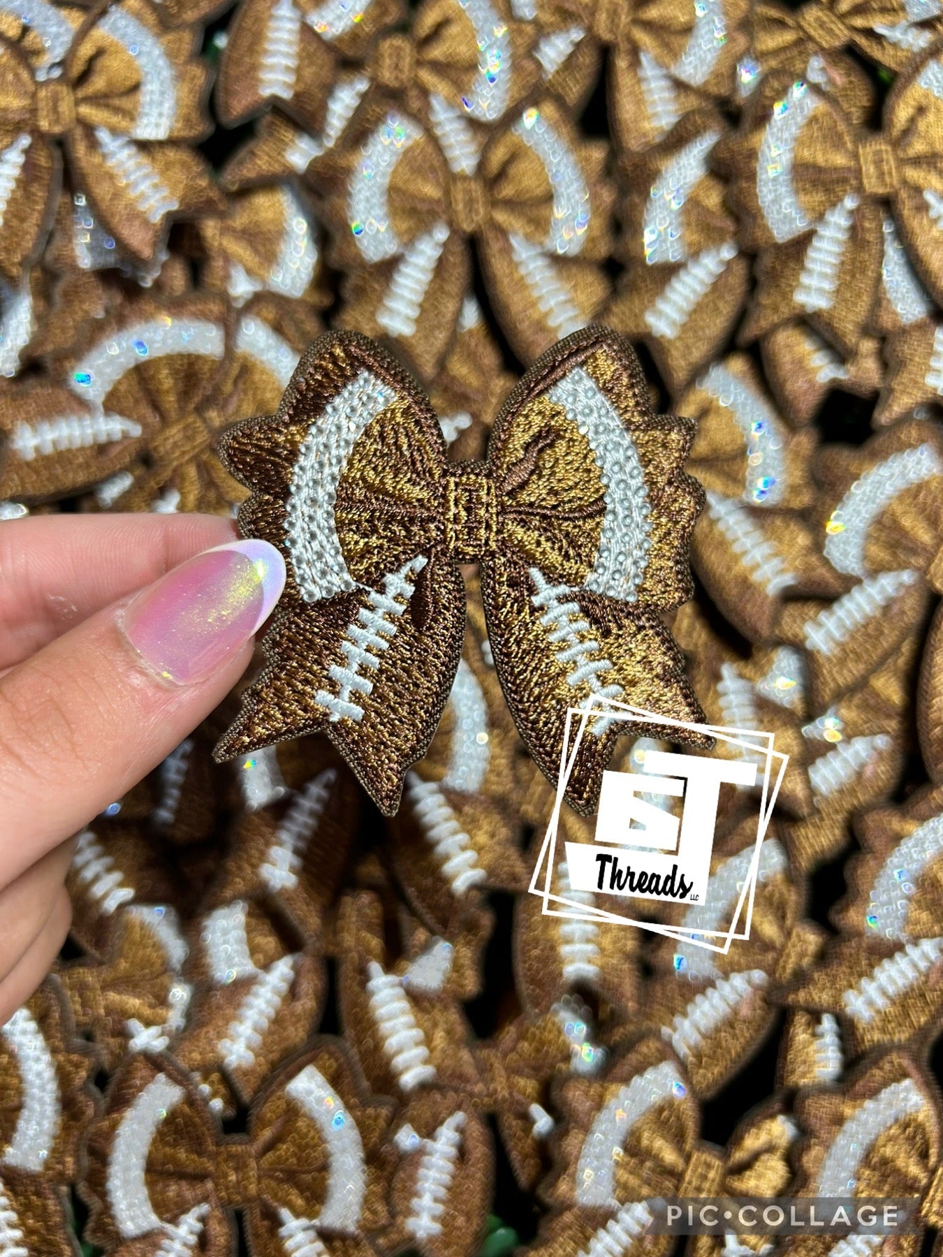 rhinestone football bow cap patch