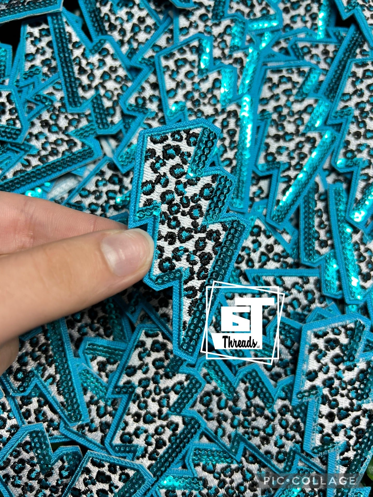 Blue Leopard Print Lightning Bolt cap patch