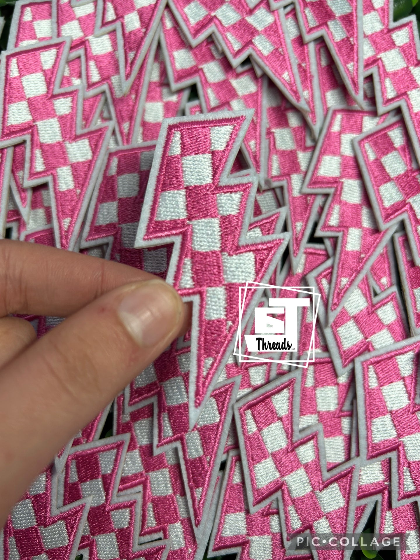 Pink Checkered Lightning Bolt cap patch