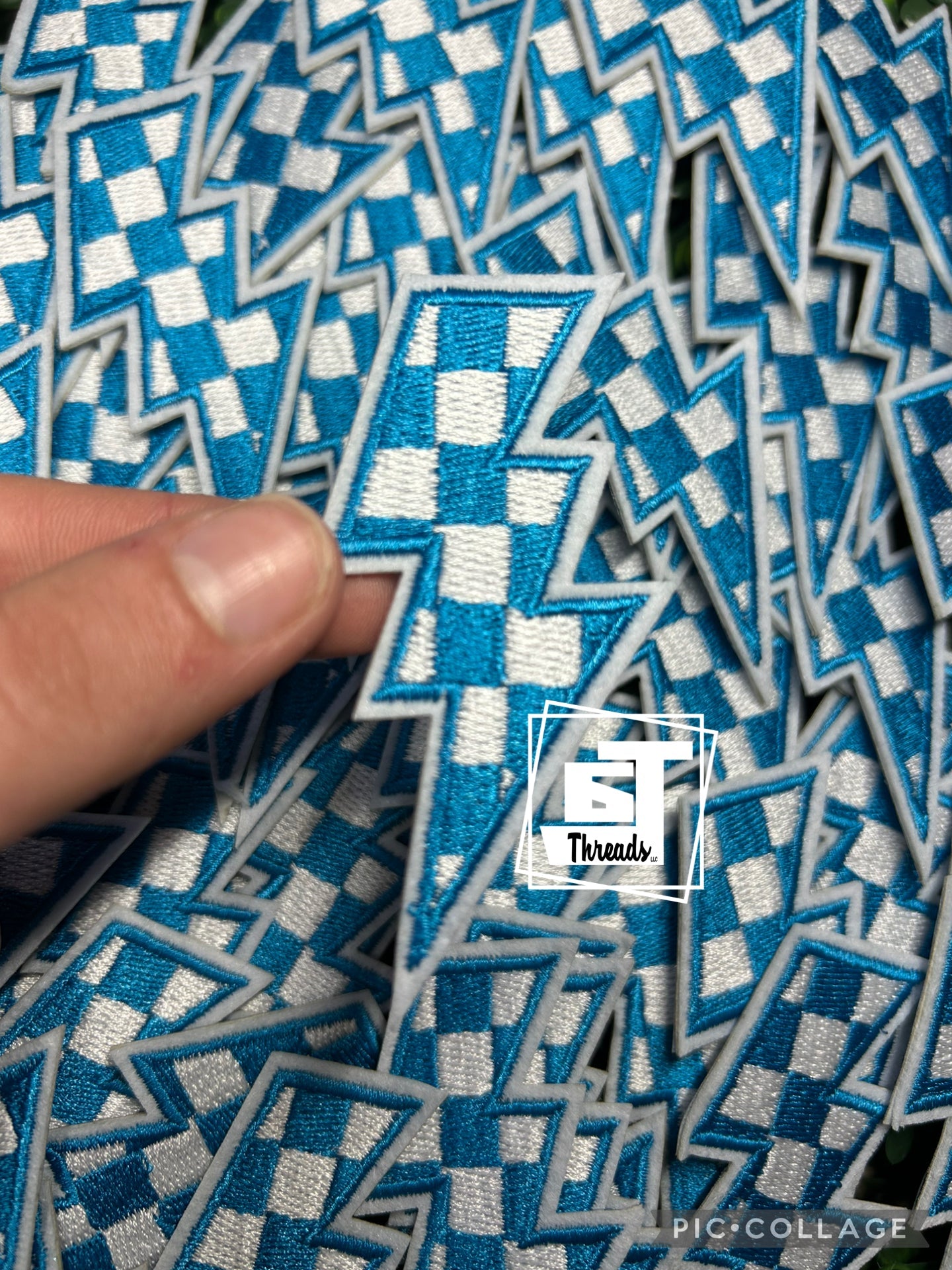 Blue Checkered Lightning Bolt cap patch