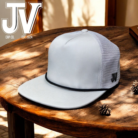 jv white cap with black rope