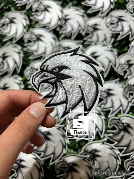 black and gray eagles mascot cap patch