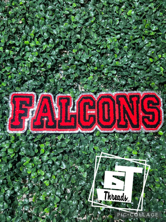 red and black chenille falcons iron on patch