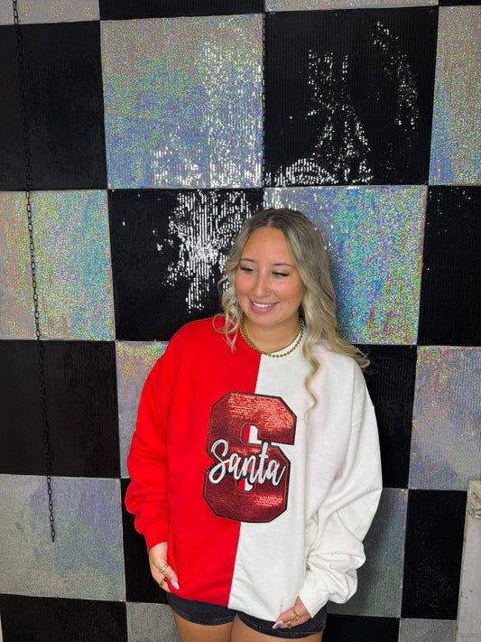 Split Crewneck White/Red- Black S Santa