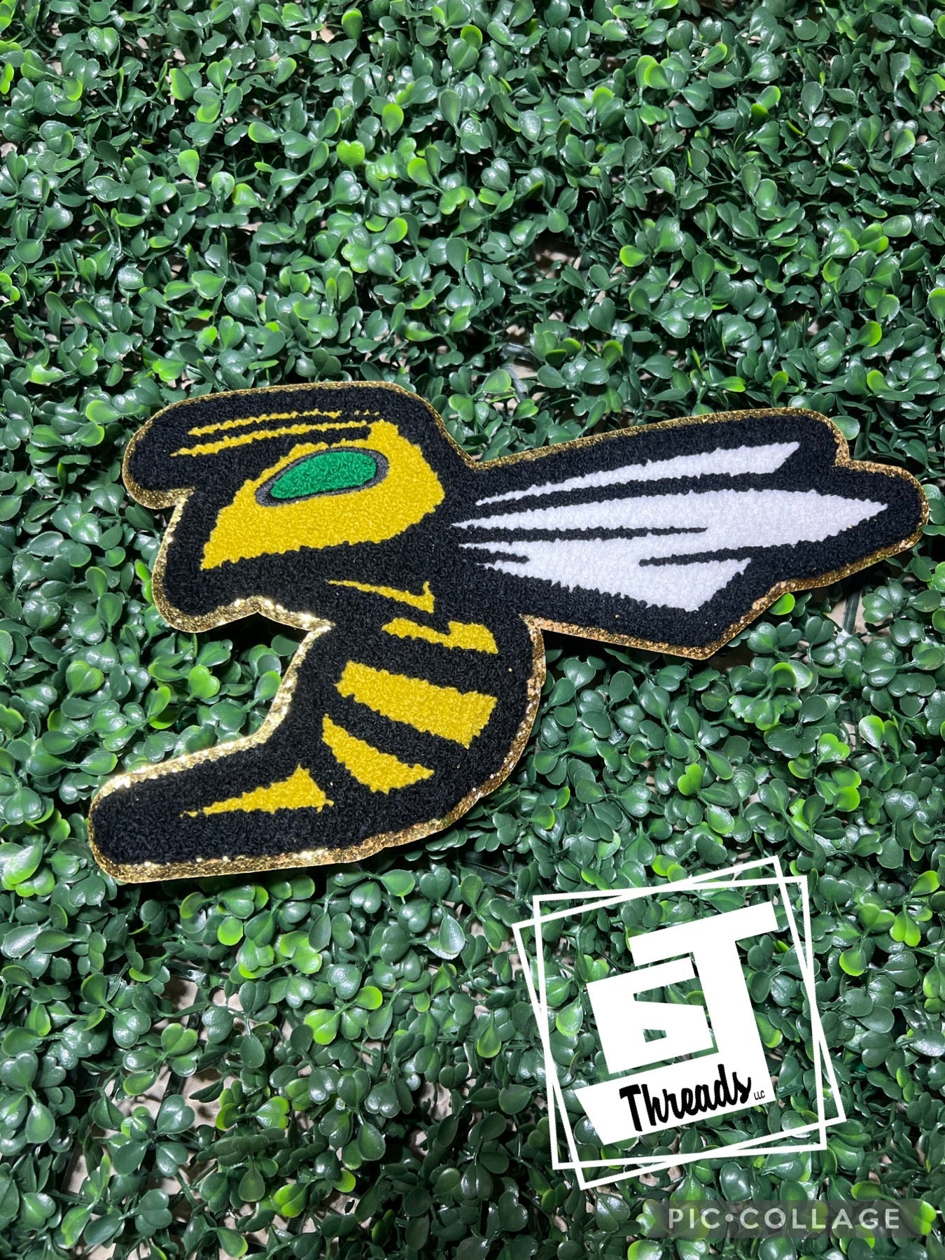 chenille hornet with gold glitter back 
