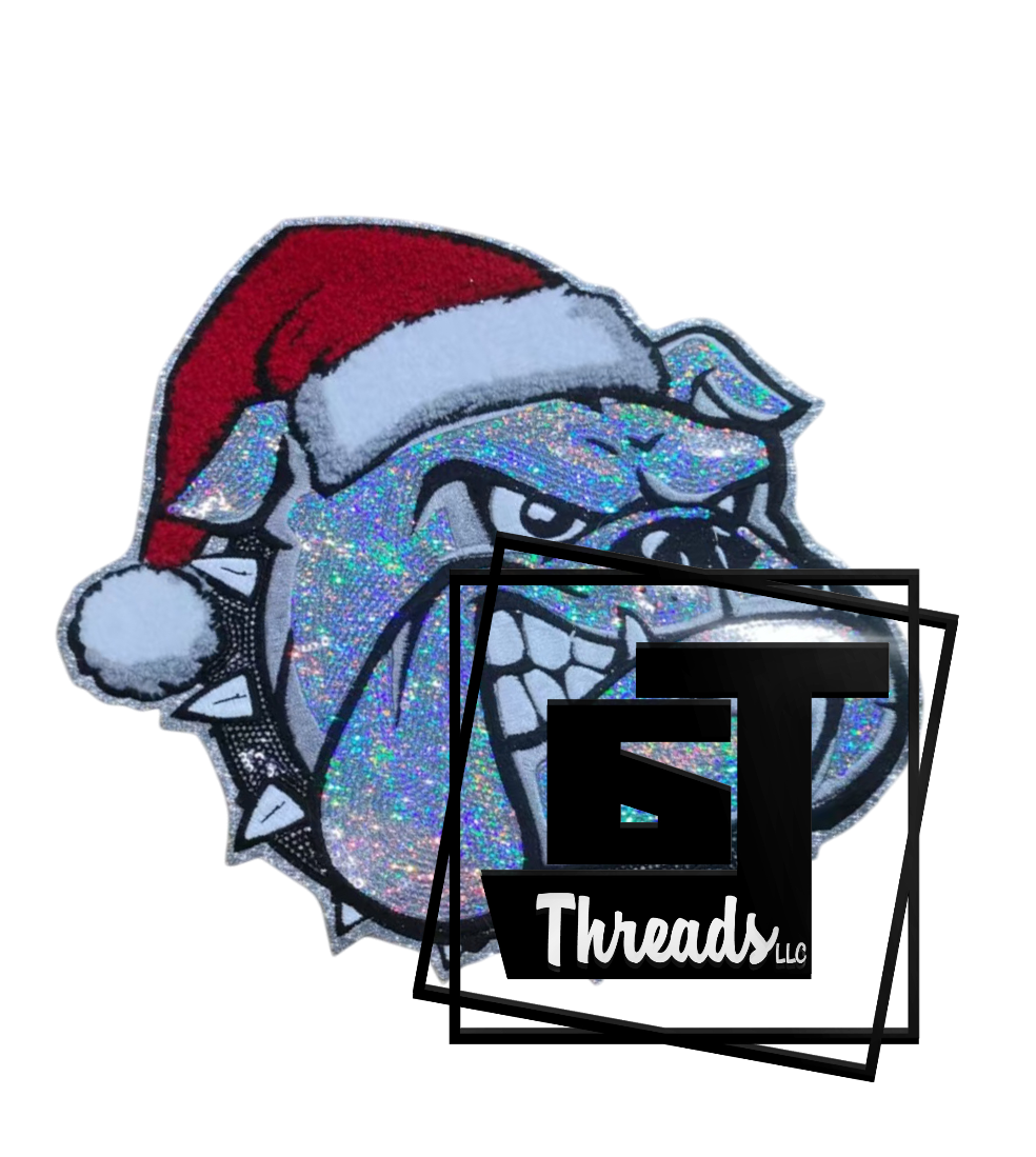 Sequin Bulldog with Santa Hat....Patches Only