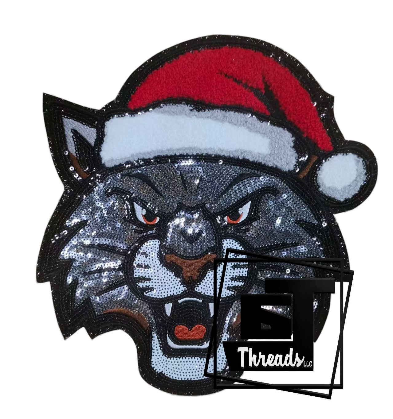 Sequin Wildcat with Santa Hat....Patches Only