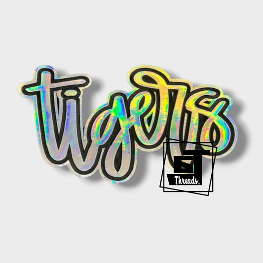 Silver Cursive Metallic tigers iron on patch