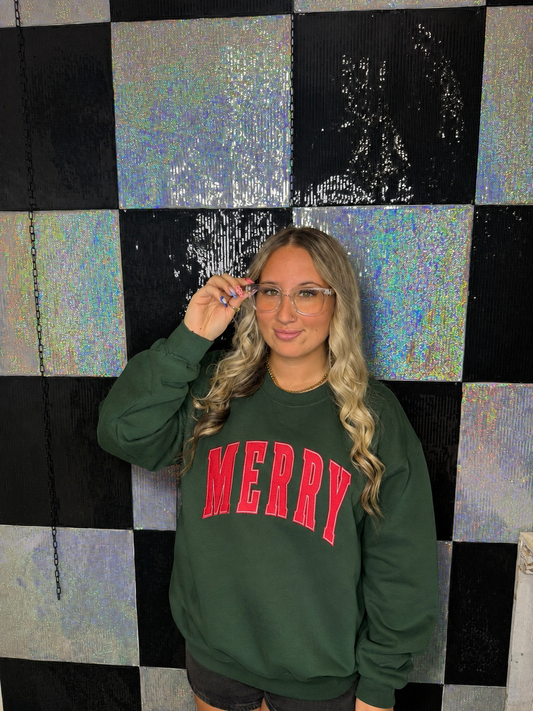 merry fabric patch sweatshirt forest green