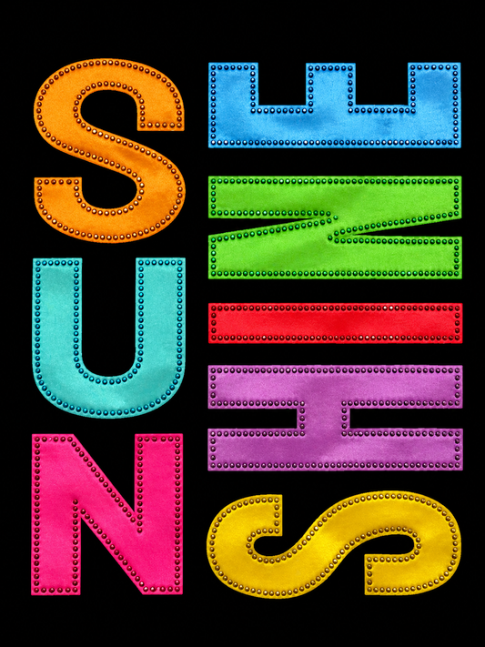 Fabric Multicolored SunShine Word with Dimond Detail patch...Patches Only