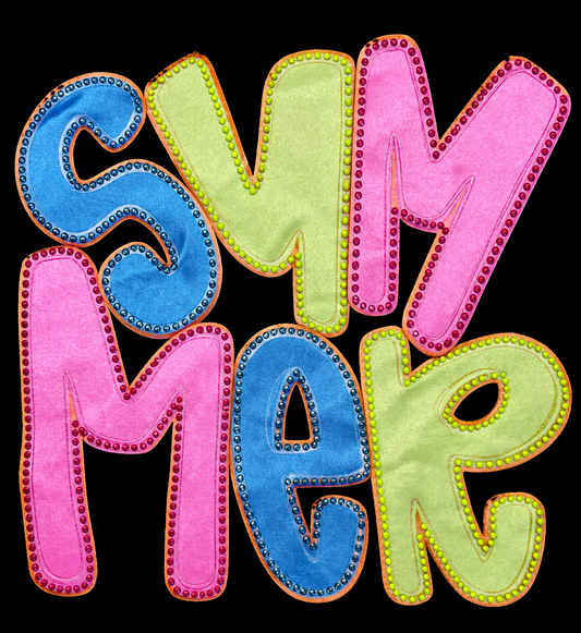 Fabric Multicolored Summer Word with Dimond Detail Patch...Patches Only