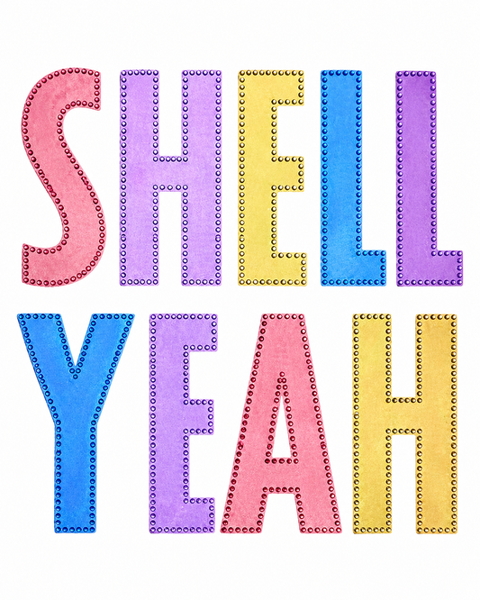 Fabric Multicolored Shell Yeah Word with Dimond Detail Patch...Patches Only