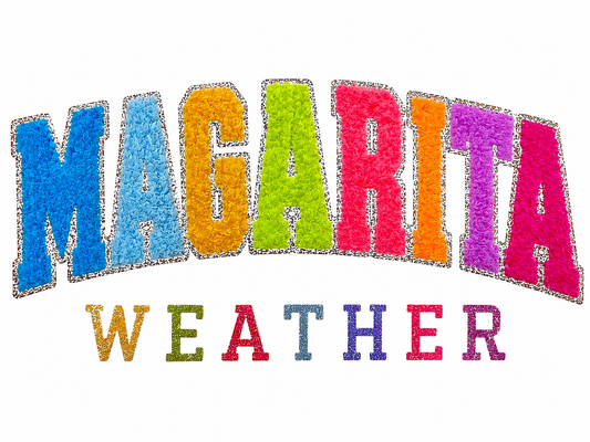 Fuzzy/Fabric Multicolored Margarita Weather Word Patch...Patches Only