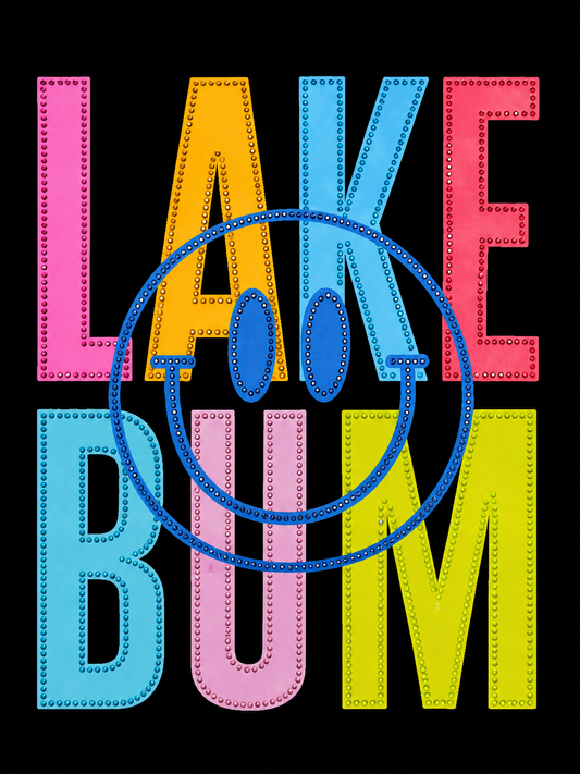 Fabric Multicolored Lake Bum with Dimond Detail Word Patch...Patches Only
