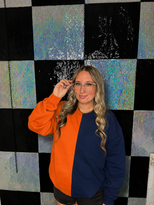 Split Crewneck Navy/Orange