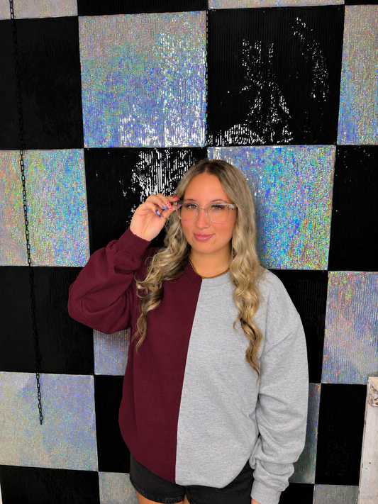 Split Crewneck Maroon/ Ash Gray