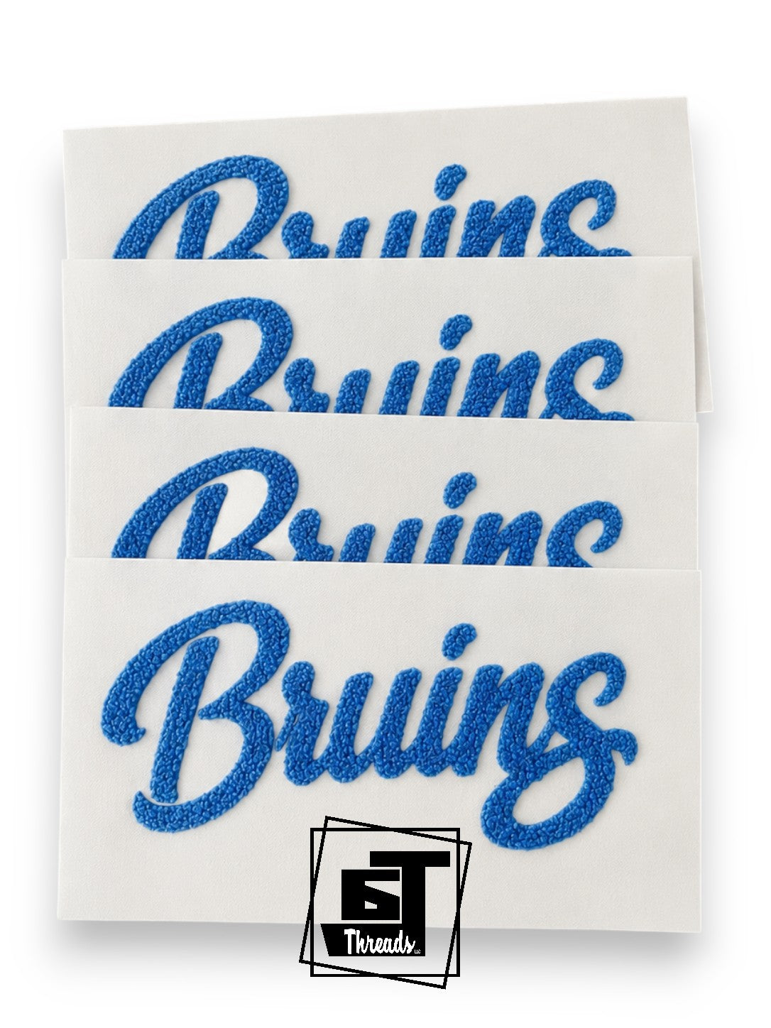 Fuzzy Light Blue Bruins Cursive Word Patch...Patches Only
