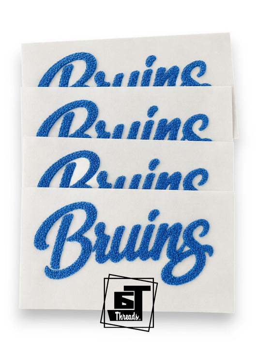 Fuzzy Light Blue Bruins Cursive Word Patch...Patches Only