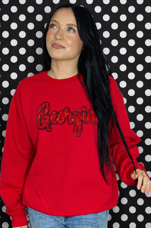 Red Cursive Sequin Georgia