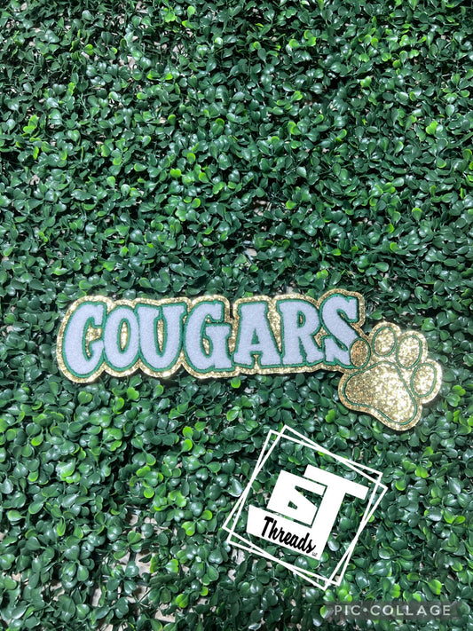 green and gold cougars with gold glitter back
