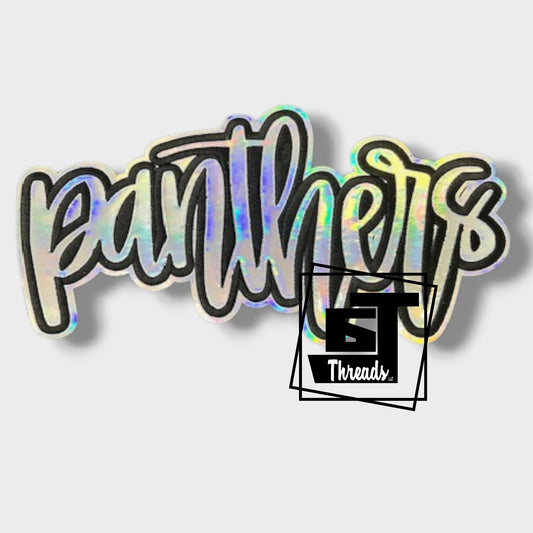 Silver Cursive Metallic Panthers iron on patch