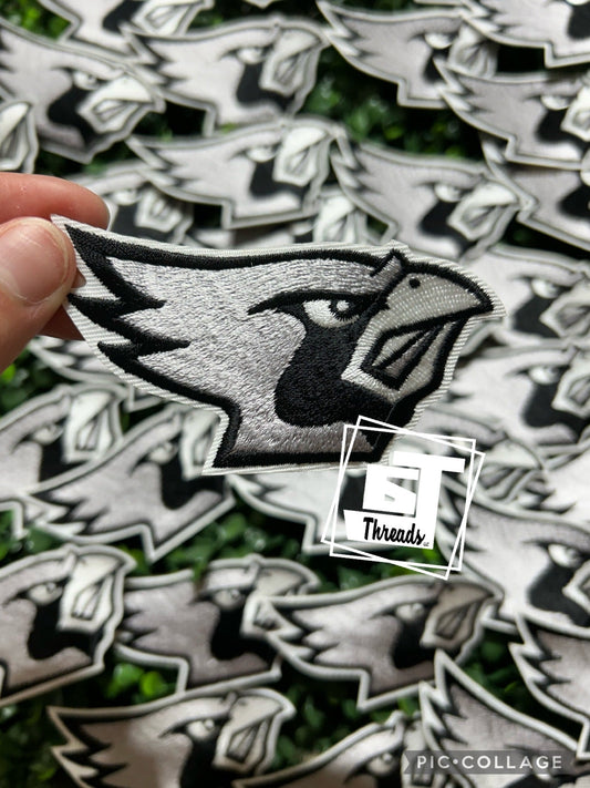 black and gray cardinals mascot cap patch