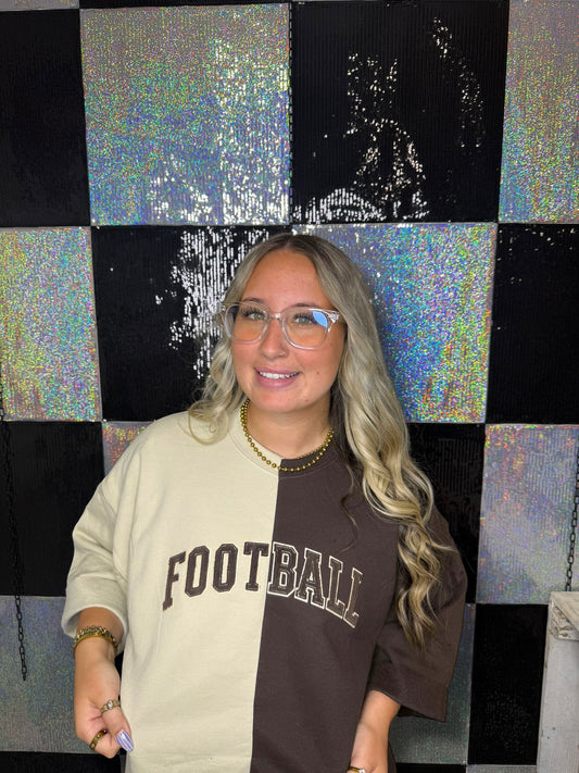 Split Crewneck Brown/Sand Boho Cut - Vintage Fuzzy Football
