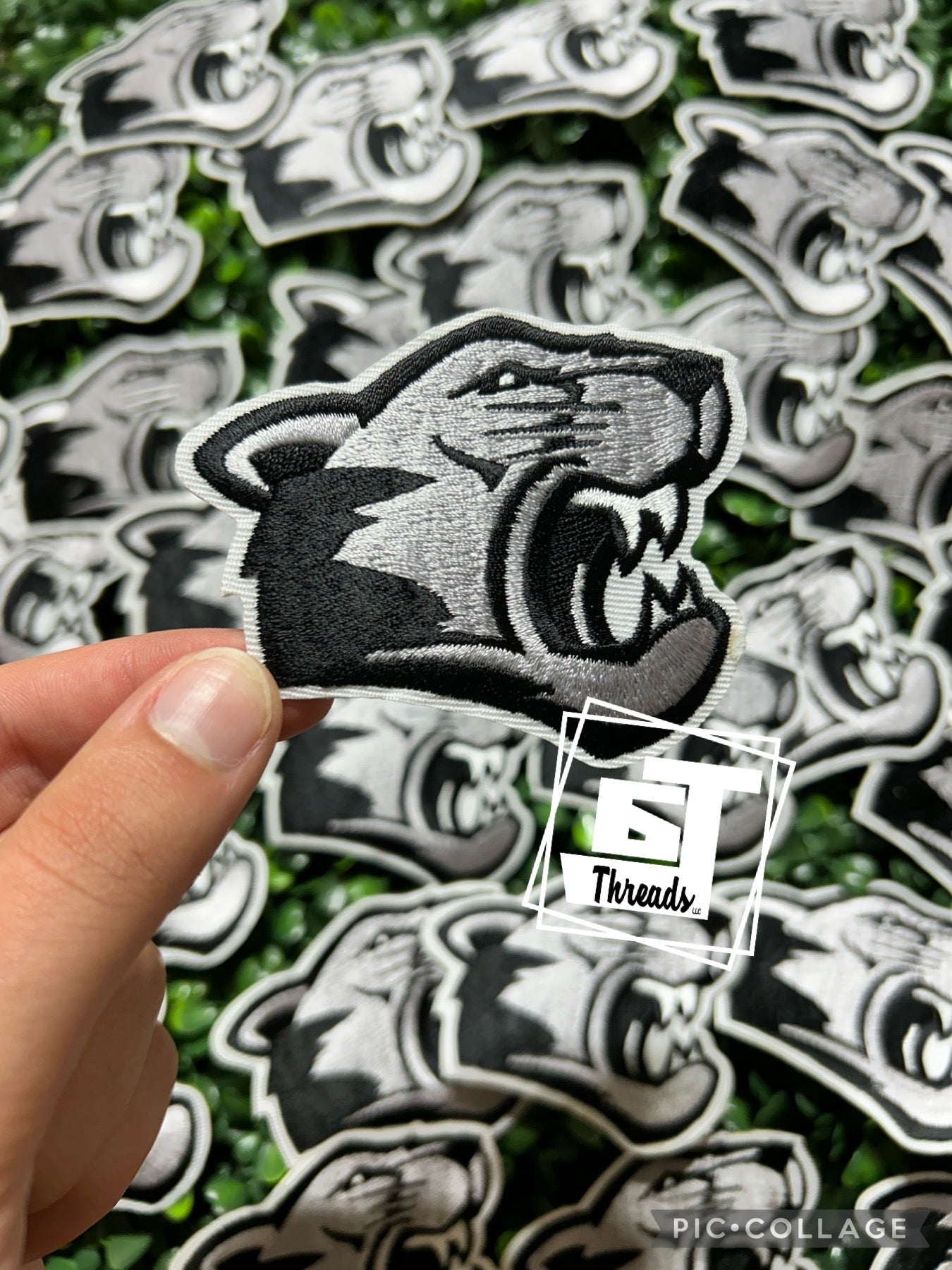 black and gray cougars mascot cap patch