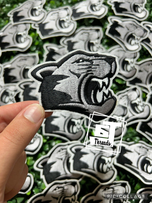black and gray cougars mascot cap patch