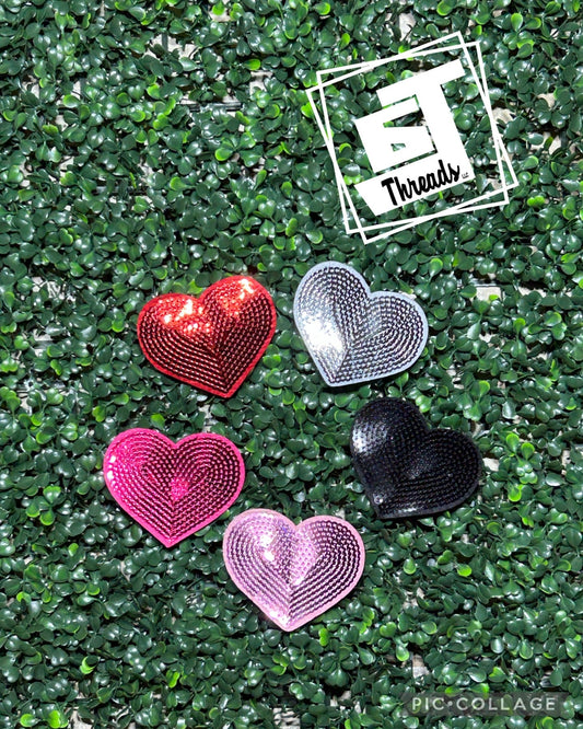 Sequins hearts, red, silver, black, dark pink, light pink Iron on patch