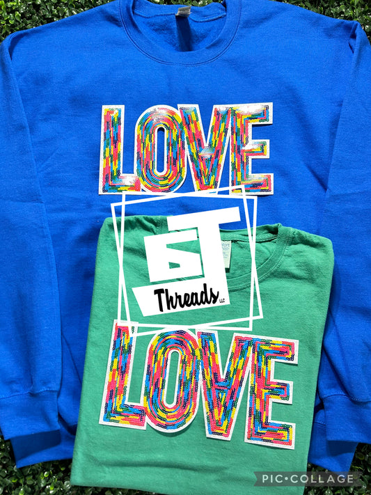 Colorful Love sequin on royal blue