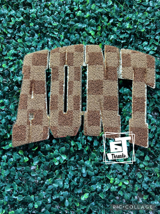 Brown Checkered Aunt iron on patch