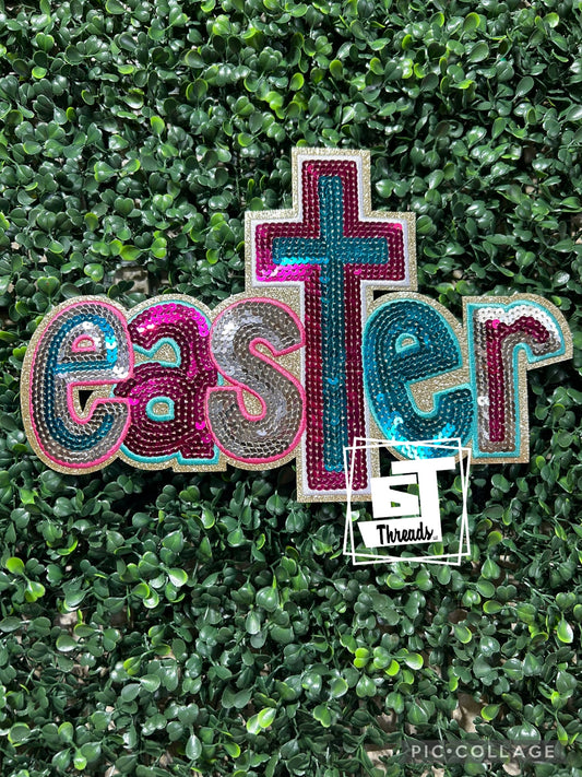 Pink and Blue Sequin Easter iron on patch