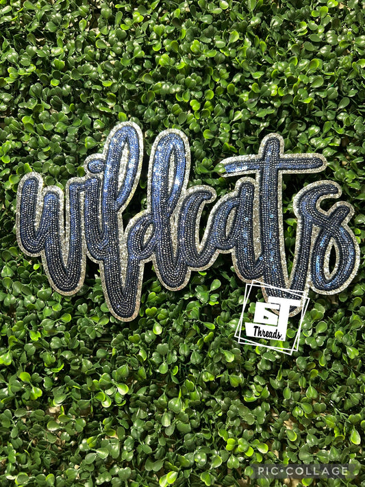 Navy Cursive Sequin Wildcats iron on patch