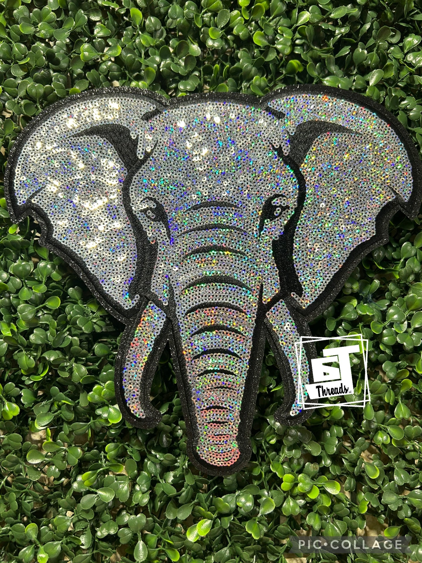 Sequin Elephant Mascot iron on patch