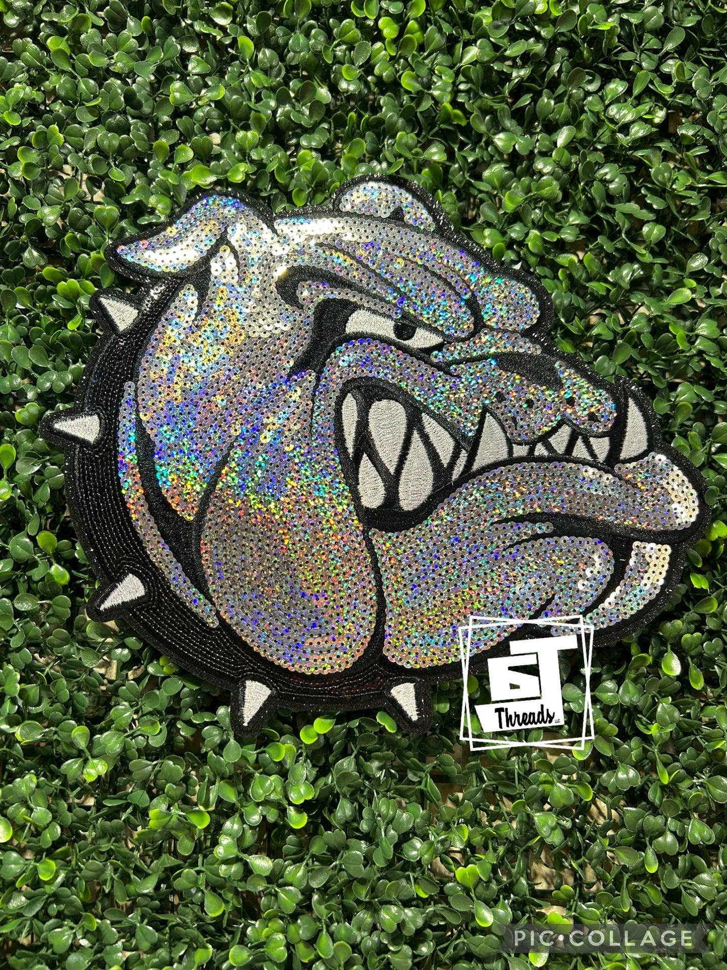 Sequin Bulldog Mascot iron on patch