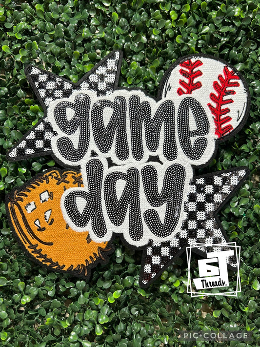 Baseball Checkered Star Game Day iron on patch